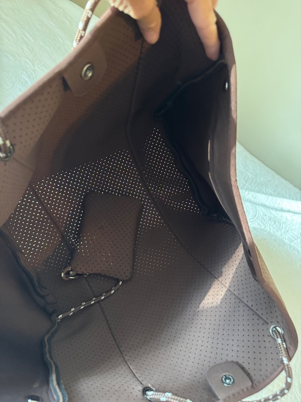 Ah-Dorned Brown Perforated Neoprene Tote Bag with small pouch - Picture 6 of 6